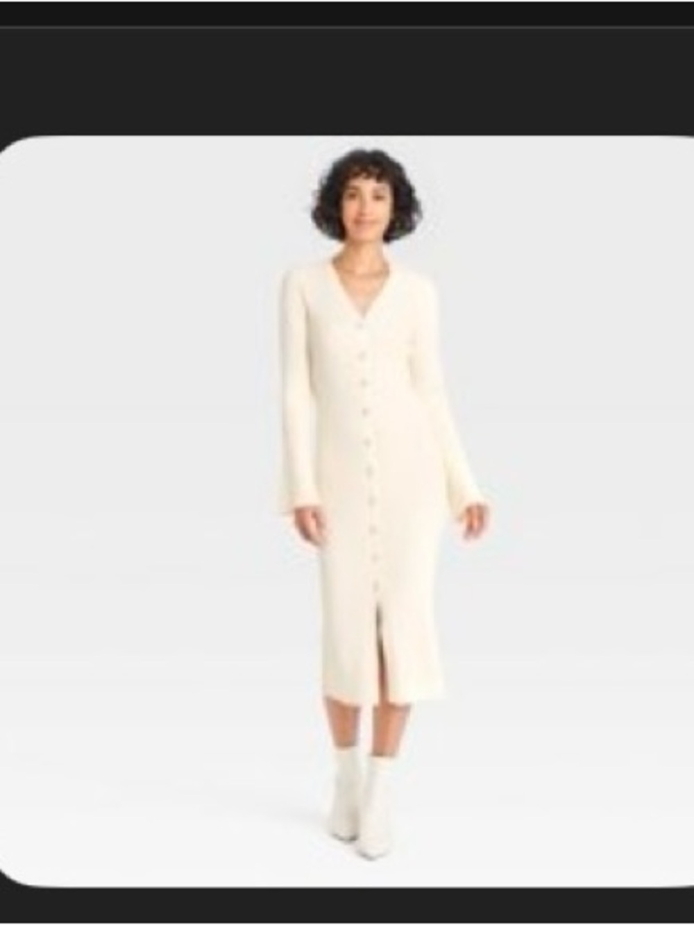 a new day Cream Ribbed Button-Front Long Sleeve Midi Dress